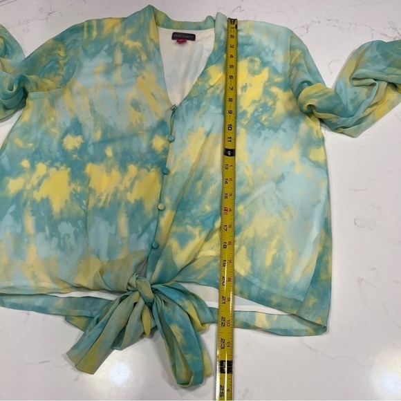 Vince Camino Green Yellow Tie Dyed Tie Blouse XS - Picture 8 of 8